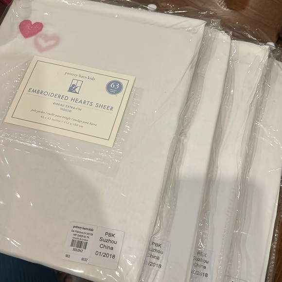 Pottery Barn Embroidered Hearts Sheer Curtains. Set of 4 - Picture 2 of 3